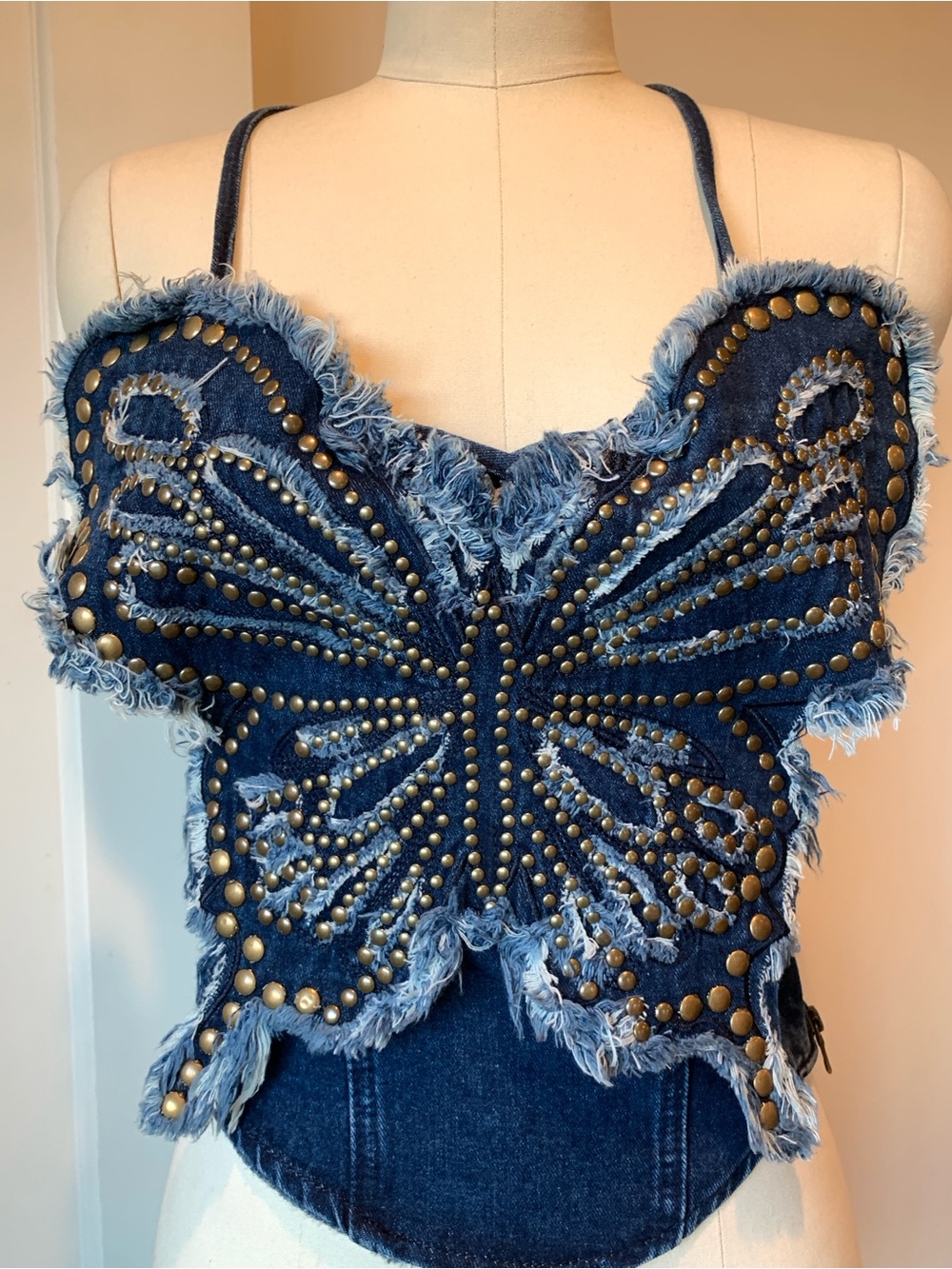 AKIRA Blue Denim Butterfly Studded Corset Camisole - Picture 2 of 10